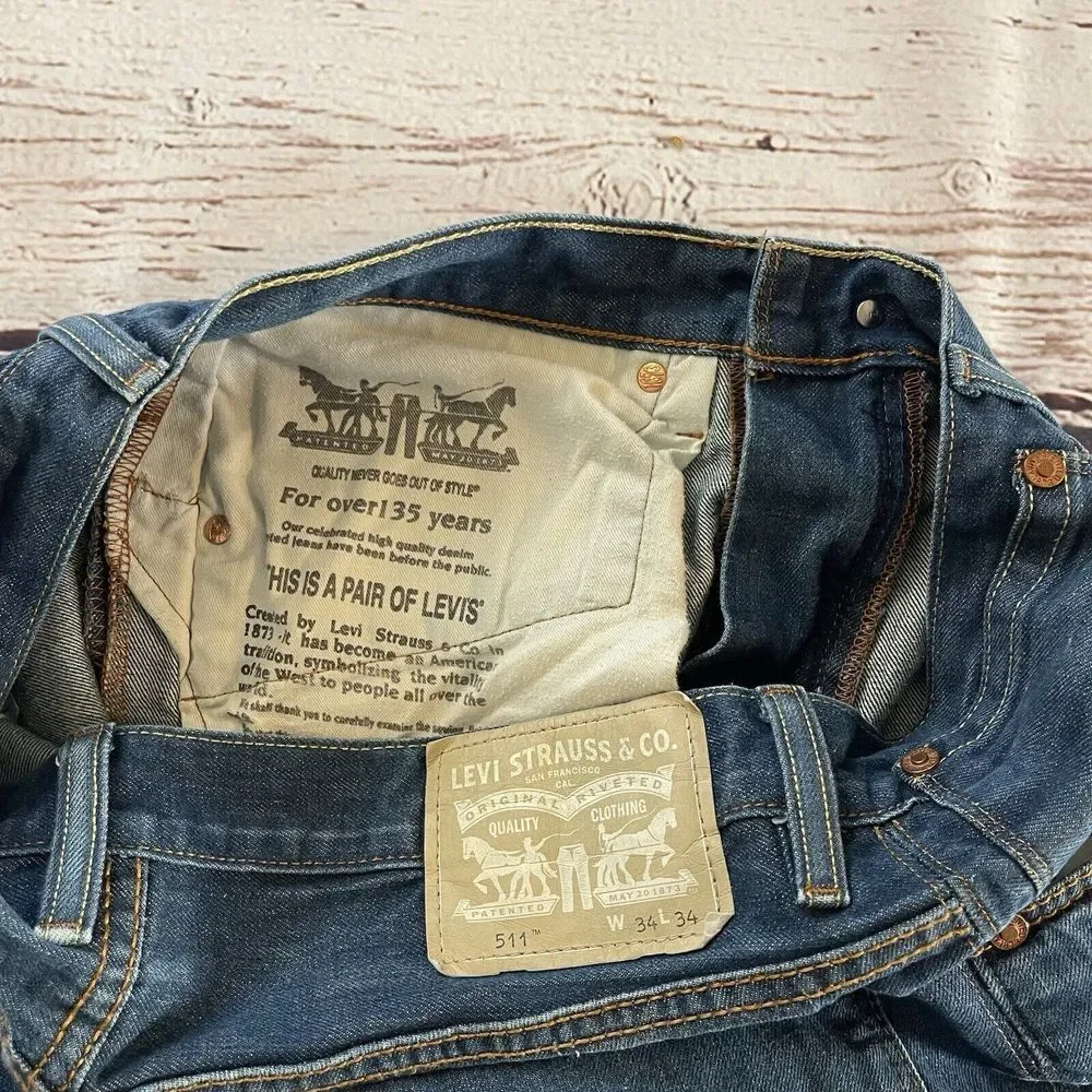 Levis 511 Special Edition 1873 Rivets Jeans Slim Straight‎ Mid Blue Fade 34x32